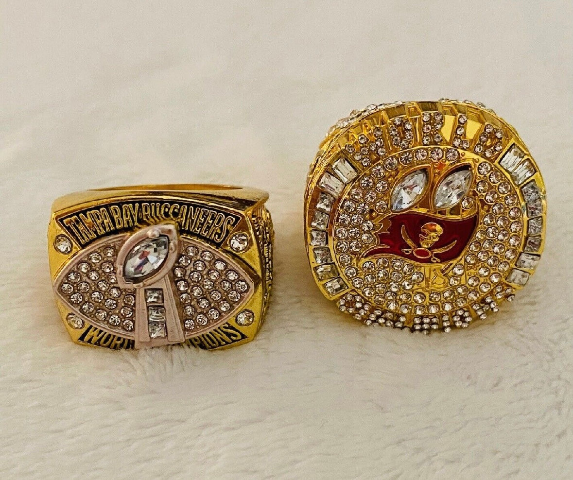 2 PCS Tampa Bay Buccaneers Super Bowl Ring Set, US SHIP 2002/20 - EB Sports Championship Rings