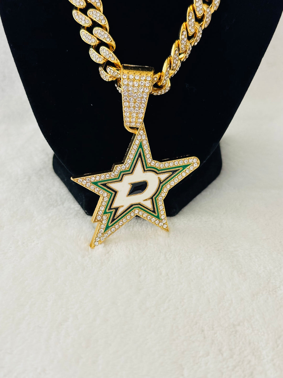 Dallas Stars Gold Iced Cuban Chain 24”, US SHIP - EB Sports Championship Rings