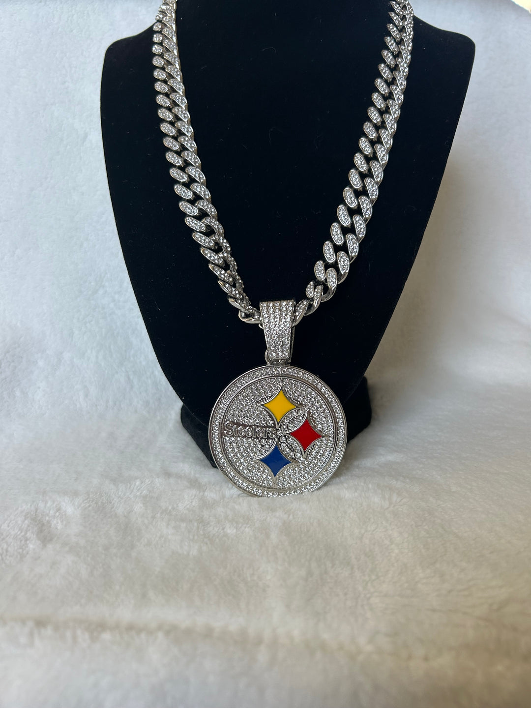 Pittsburgh Steelers Men’s Large Silver Iced Cuban Chain 24” - EB Sports Championship Rings