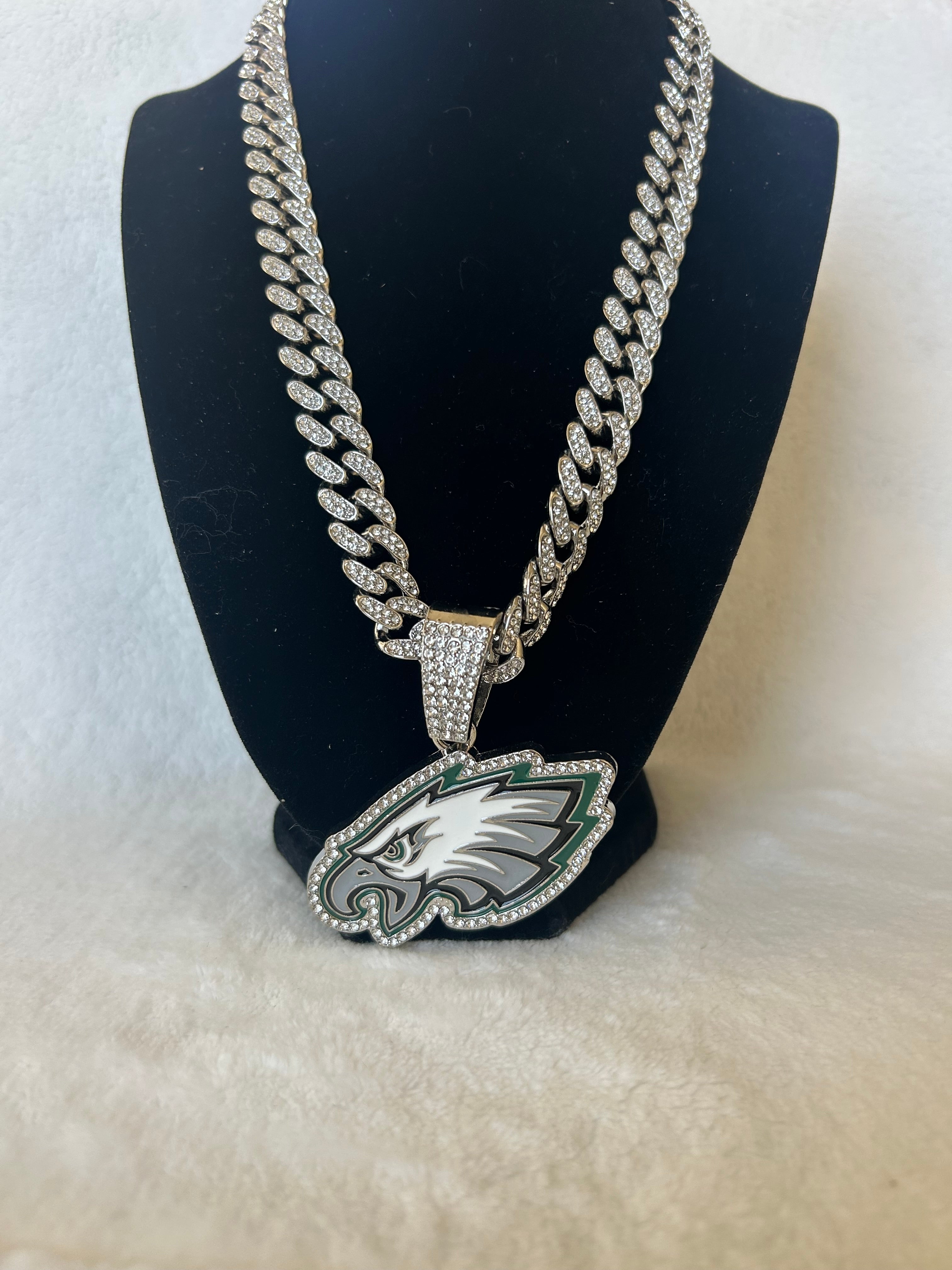 Philadelphia Eagles Men’s Large Silver Iced Cuban Chain 24”, US SHIP - EB Sports Championship Rings