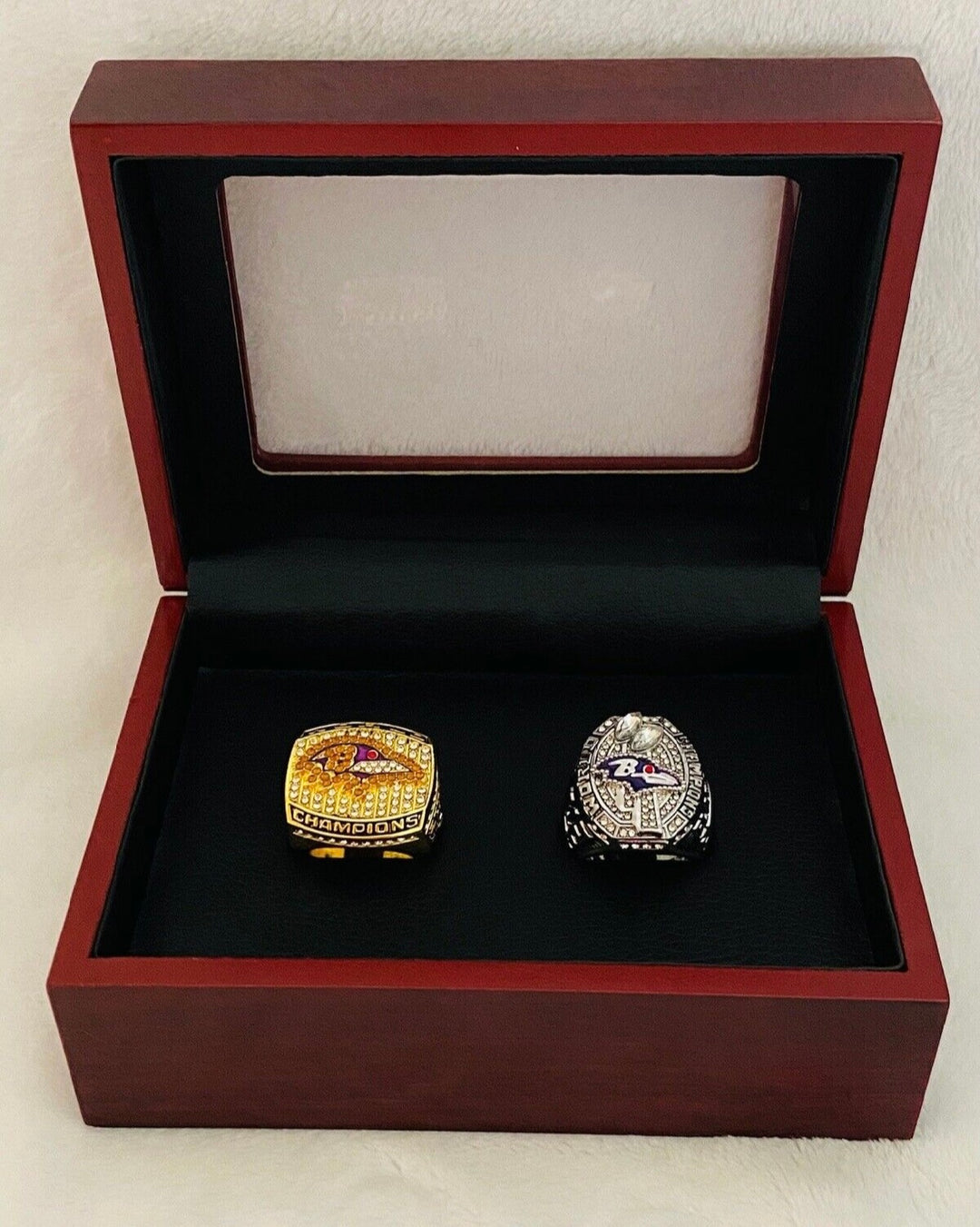 2 PCS Baltimore Ravens Super Bowl Ring SET W Box, US Ship NFL 2000/2012