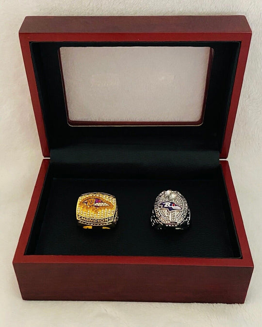 2 PCS Baltimore Ravens Super Bowl Ring SET W Box, US Ship NFL 2000/2012