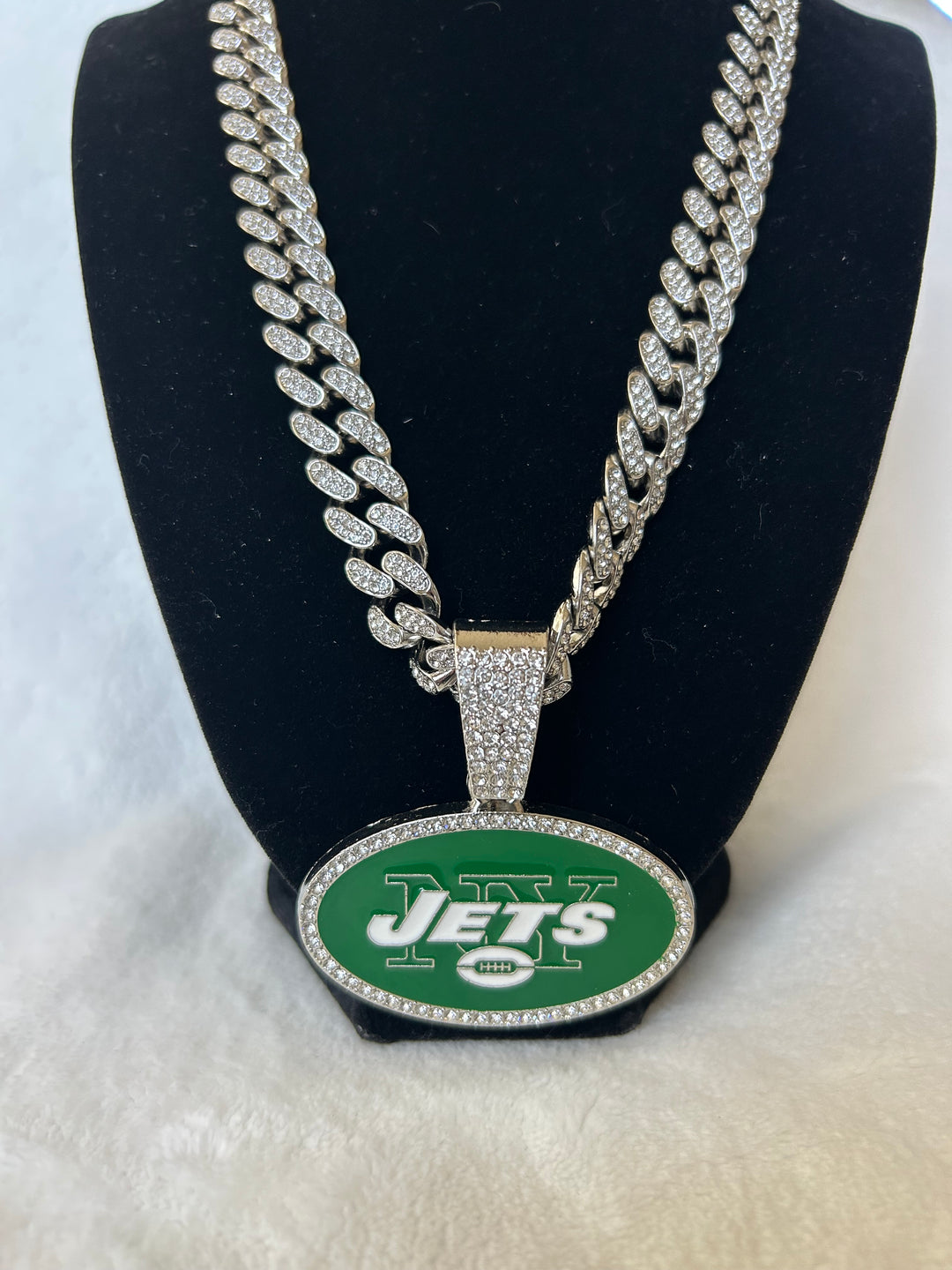 New York Jets Men’s Large Silver Iced Cuban Chain 24” - EB Sports Championship Rings