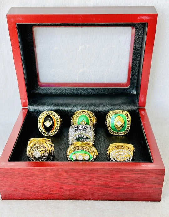 7 PCS Green Bay Packers Super Bowl Ring COMPLETE SET W Box, US SHIP - EB Sports Championship Rings