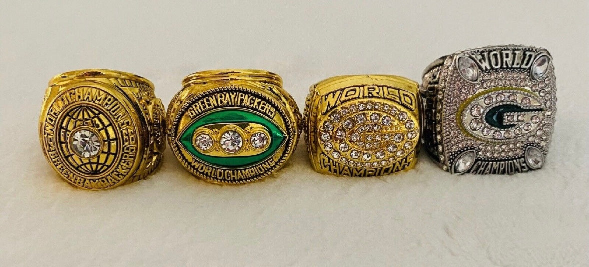 4 PCS Green Bay Packers Super Bowl Ring SET, US SHIP - EB Sports Championship Rings