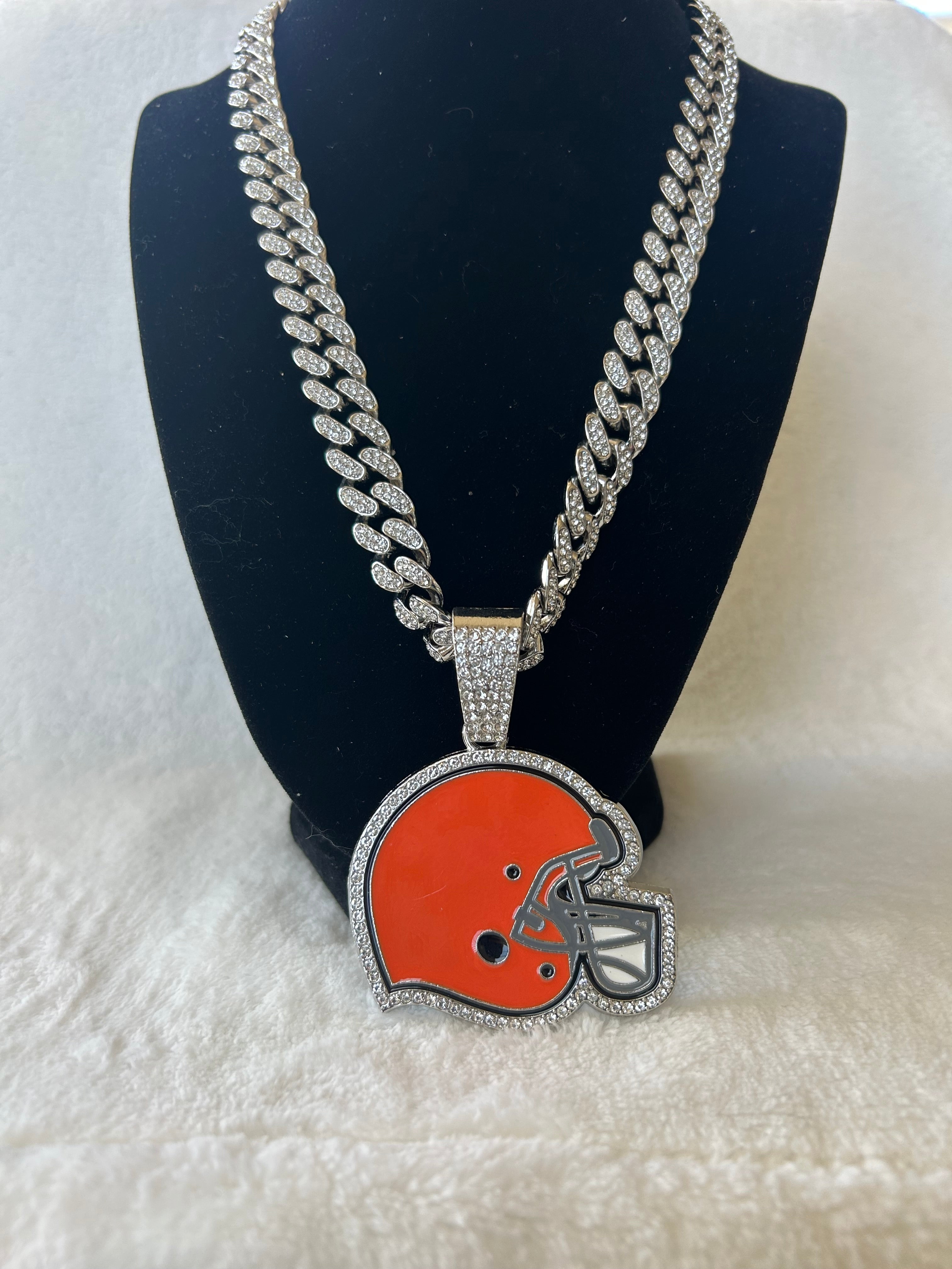 Cleveland Browns Men’s Large Silver Iced Cuban Chain 24”, US SHIP - EB Sports Championship Rings