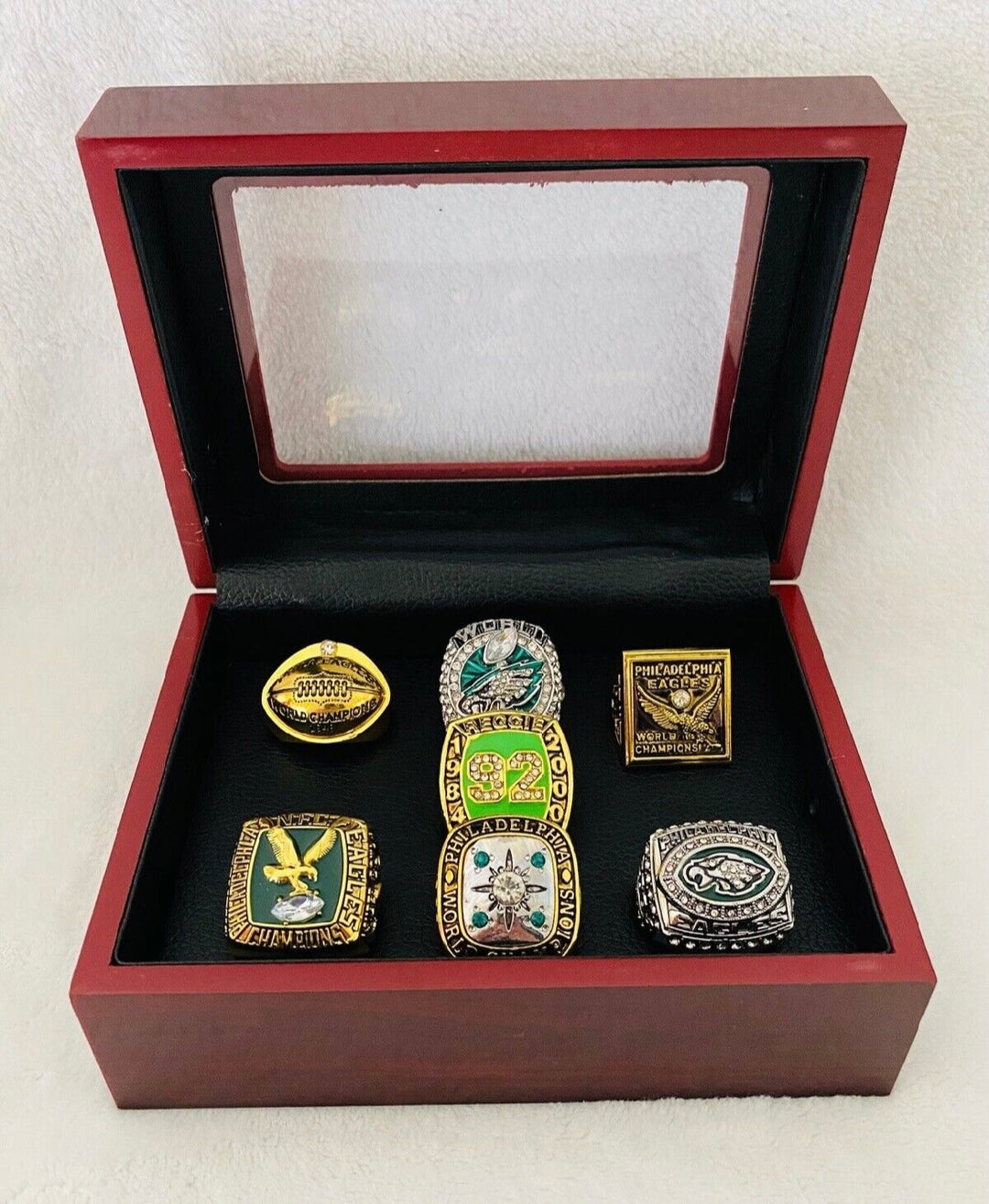 7 PCS Philadelphia Eagles Super Bowl Ring Set with box