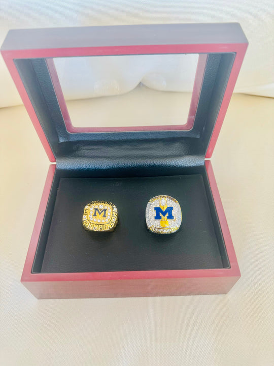 2 PCS Michigan Wolverines National Championship Ring Set W Box, US SHIP 1997/2024 - EB Sports Championship Rings
