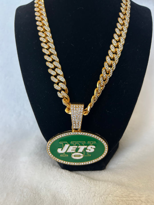 New York Jets Men’s Large Gold Iced Cuban Chain 24” - EB Sports Championship Rings