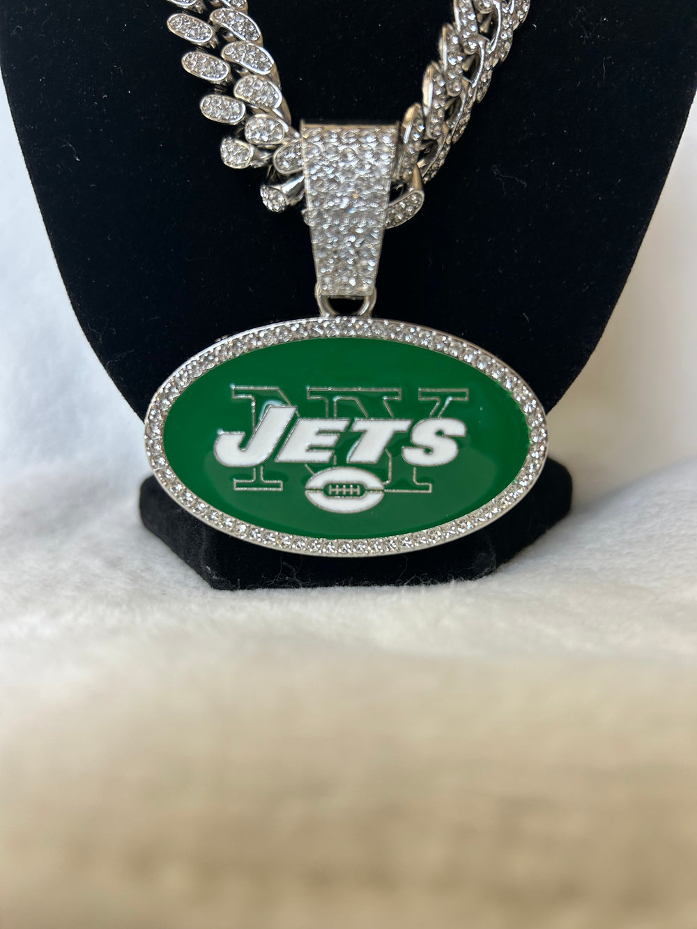 New York Jets Men’s Large Silver Iced Cuban Chain 24” - EB Sports Championship Rings