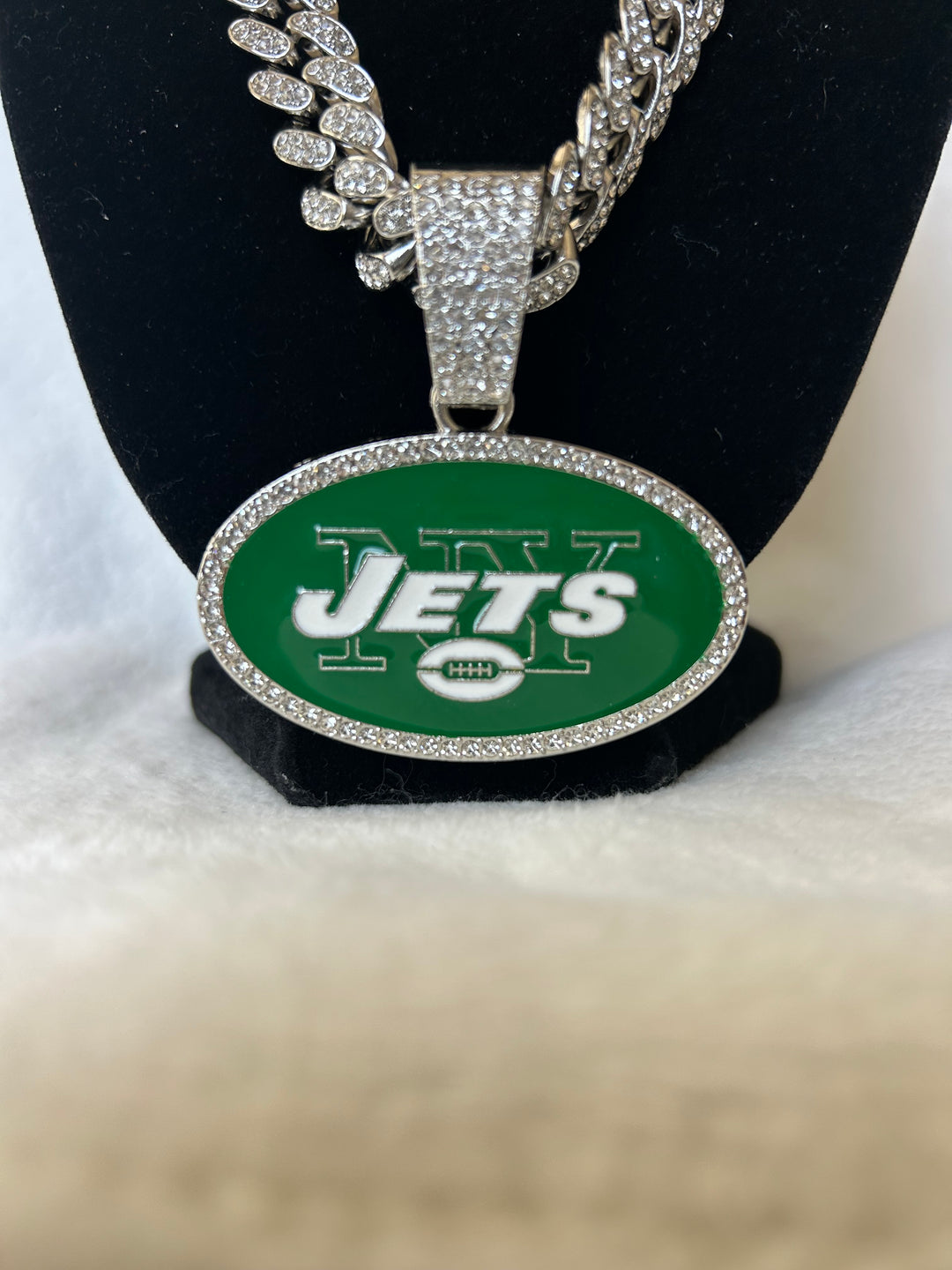 New York Jets Men’s Large Silver Iced Cuban Chain 24” - EB Sports Championship Rings