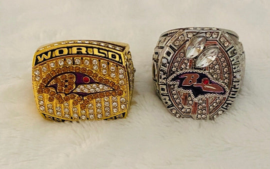 2 PCS Baltimore Ravens Super Bowl Ring SET W Box, US Ship NFL 2000/2012