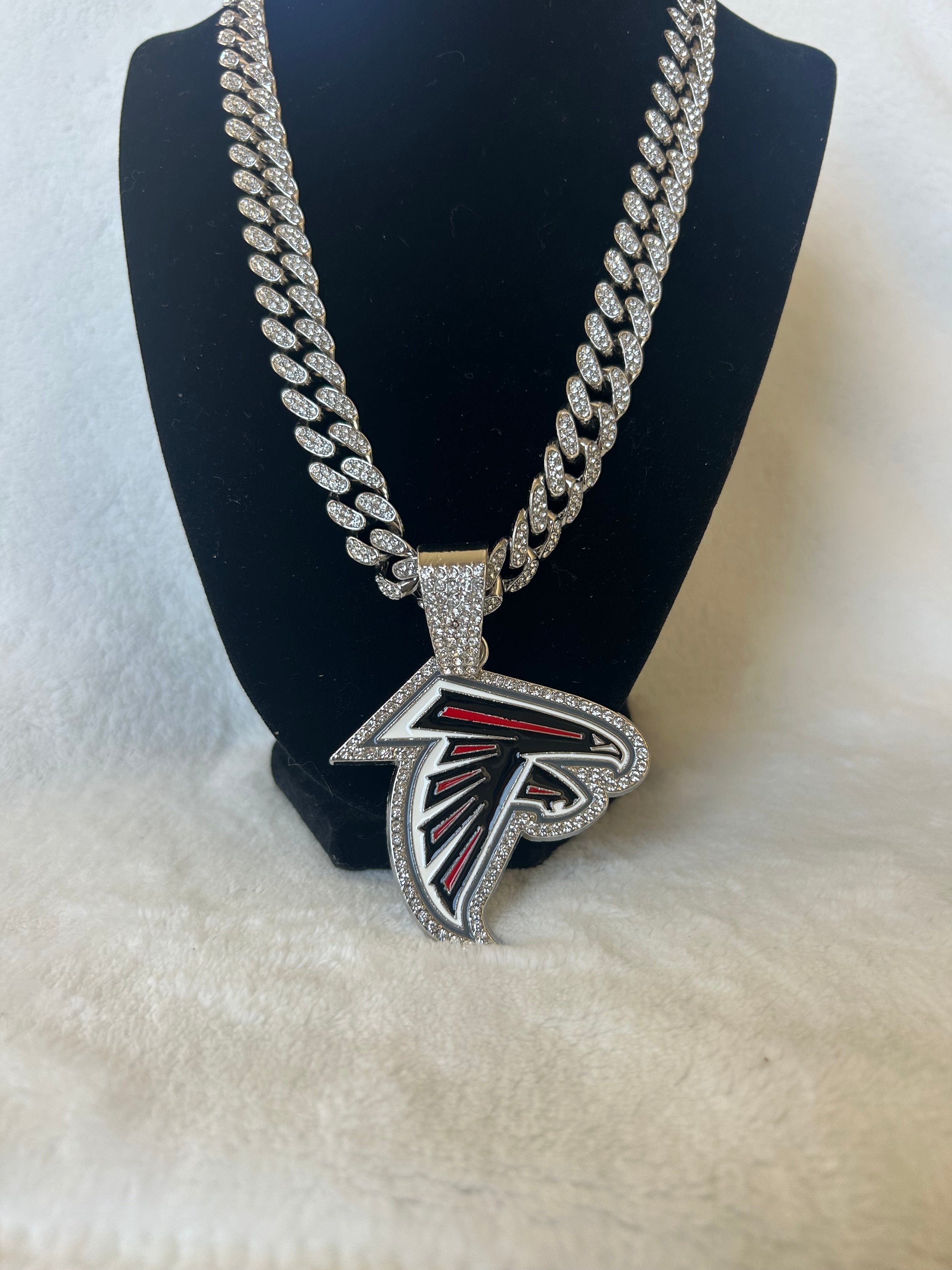 Atlanta Falcons men’s Large Silver Iced Cuban Chain 24”, US SHIP - EB Sports Championship Rings