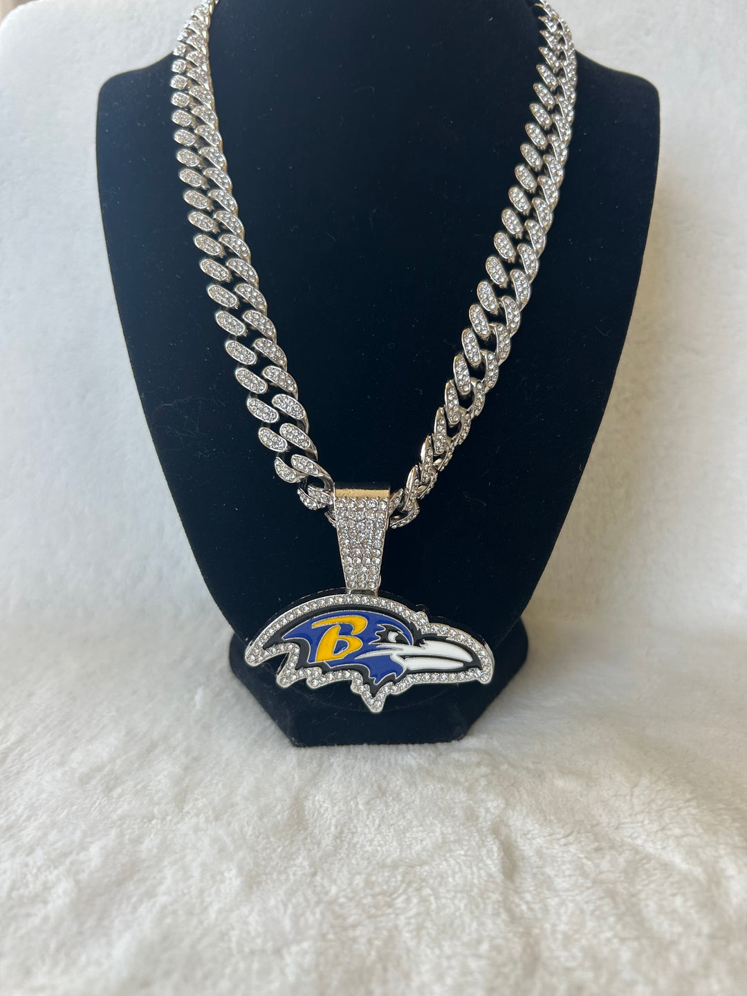Baltimore Ravens Men’s Large Silver Iced Cuban Chain 24”, US SHIP - EB Sports Championship Rings
