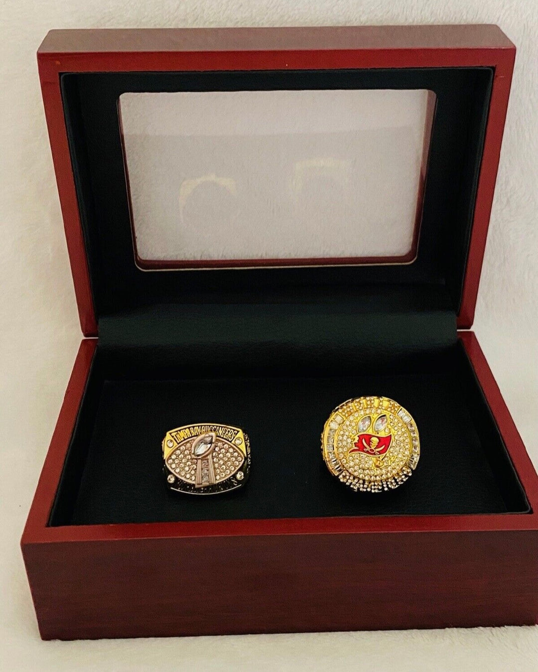 2 PCS Tampa Bay Buccaneers Super Bowl Ring Set W box, US SHIP 2002/20 - EB Sports Championship Rings
