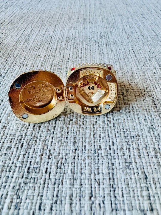 2021 Atlanta Braves World Series Champion Ring, top pops open - EB Sports Championship Rings