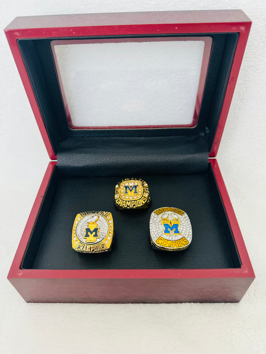 3 PCS Michigan Wolverines Replica Championship Ring W Box, US SHIP 1997/2021/2022 - EB Sports Championship Rings