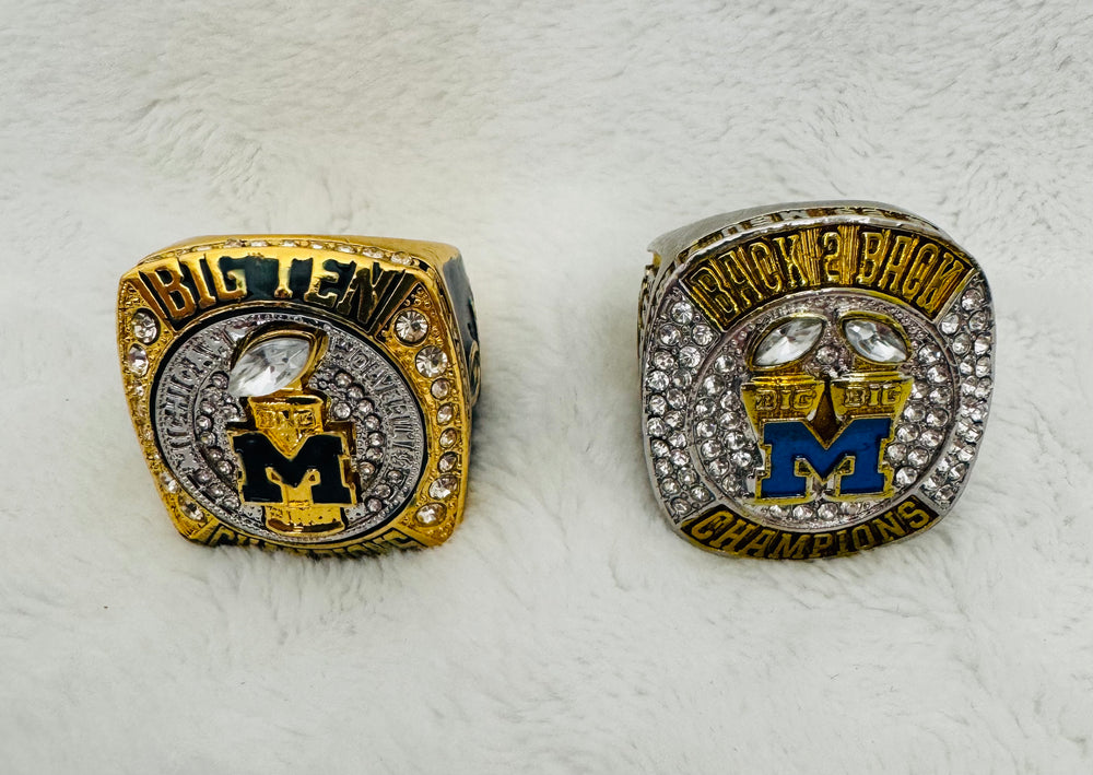 2 PCS Michigan Wolverines Replica Championship Ring W Box, US SHIP 2021/2022 - EB Sports Championship Rings
