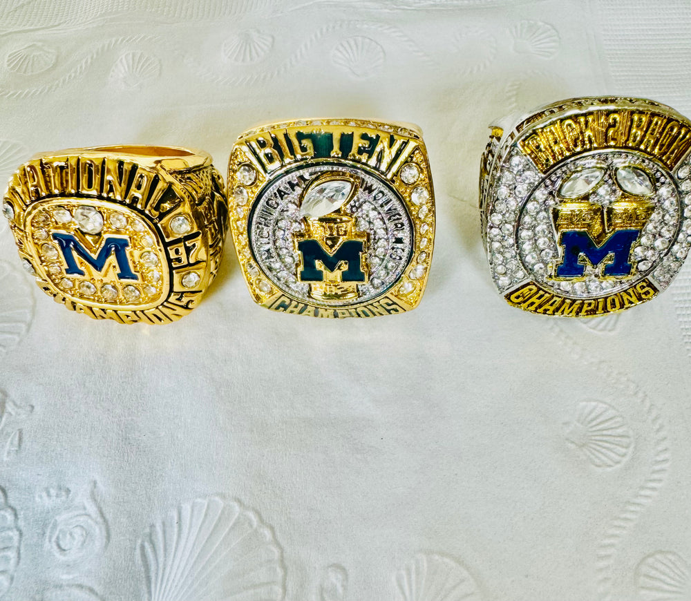 3 PCS Michigan Wolverines Replica Championship Ring W Box, US SHIP 1997/2021/2022 - EB Sports Championship Rings