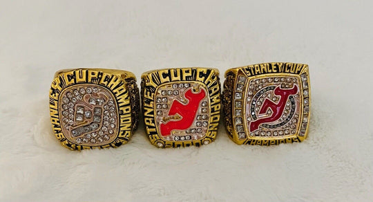 3 PCS Jersey Devils Stanley Cup 18k GP Championship Ring Set,  SHIP - EB Sports Champion's Cache