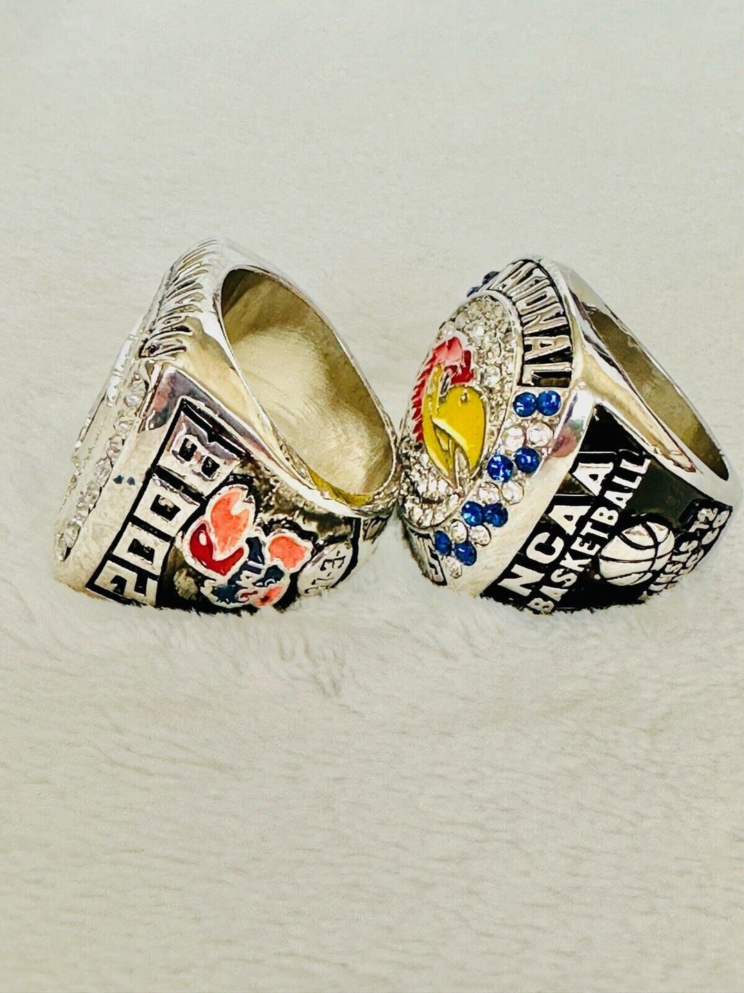 2 PCS Kansas Jayhawks B-ball National Championship Ring W Box, US SHIP 2008/2022 - EB Sports Champion's Cache