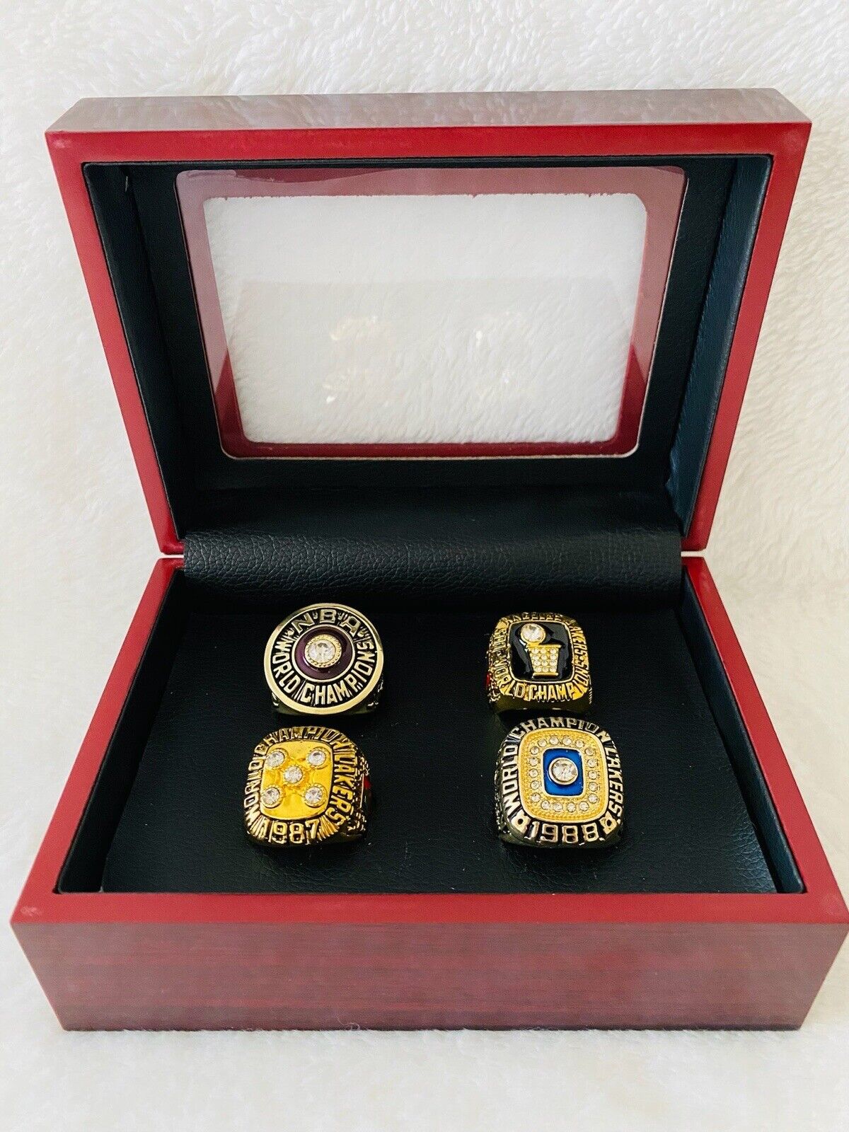 4 Pcs Los Angeles Lakers Ring Set W Box,  SHIP 1982/85/87/88 - EB Sports Champion's Cache