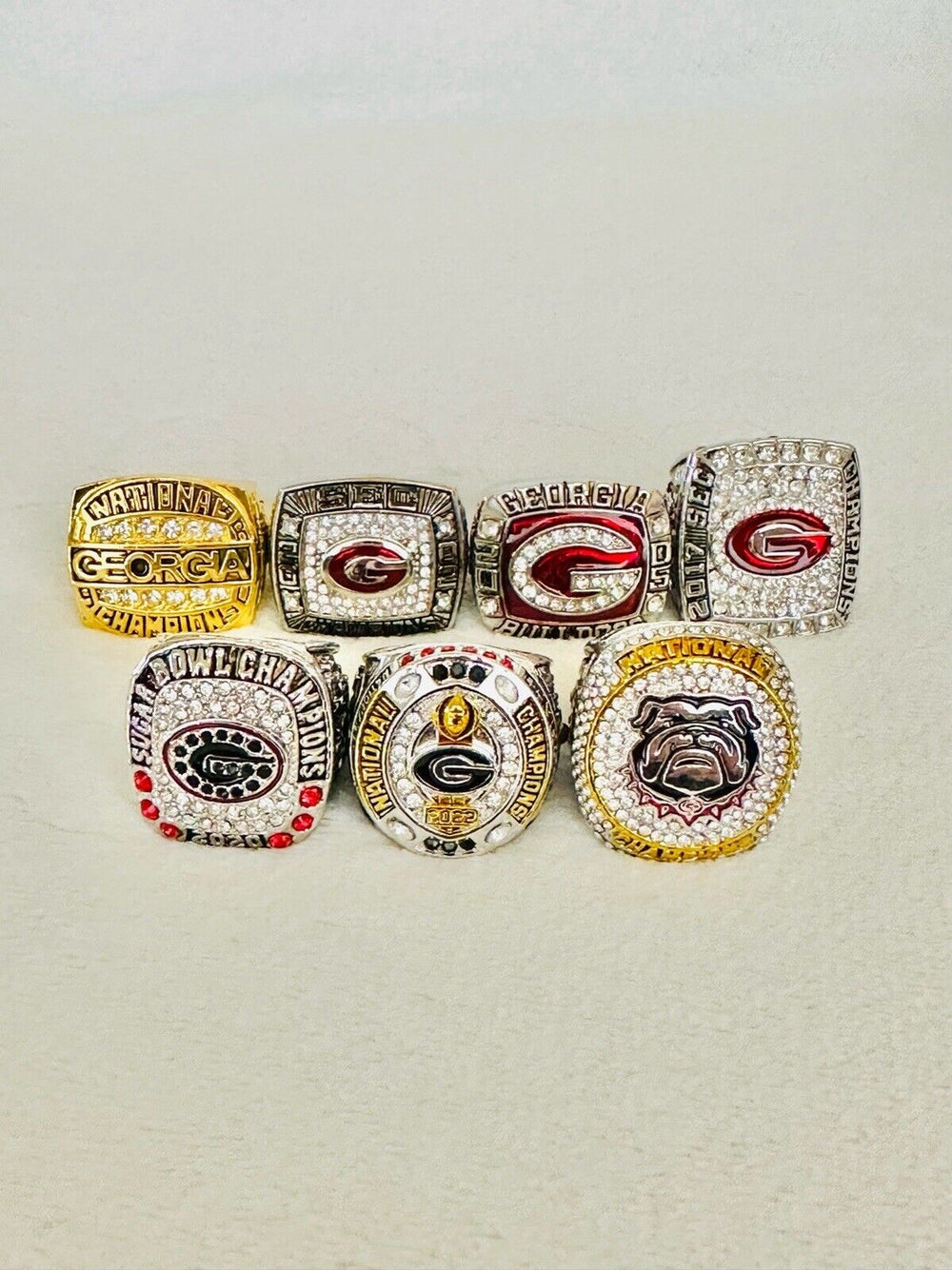 7 PCS Georgia Bulldogs Championship Ring Set W Box, US SHIP 1980-2023 - EB Sports Champion's Cache