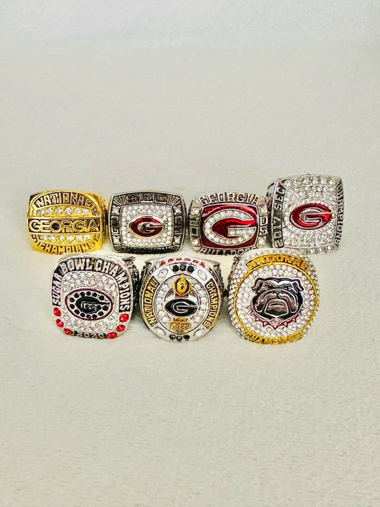 7 PCS Georgia Bulldogs Championship Ring Set W Box, US SHIP 1980-2023 - EB Sports Champion's Cache