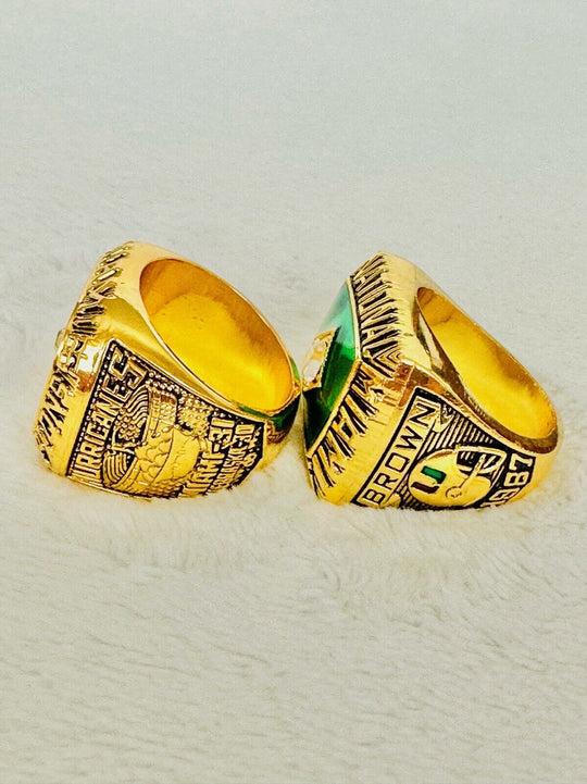 2 PCS Miami Hurricanes NCAA 18k GP Championship Ring m, US SHIP 1983/87 - EB Sports Champion's Cache