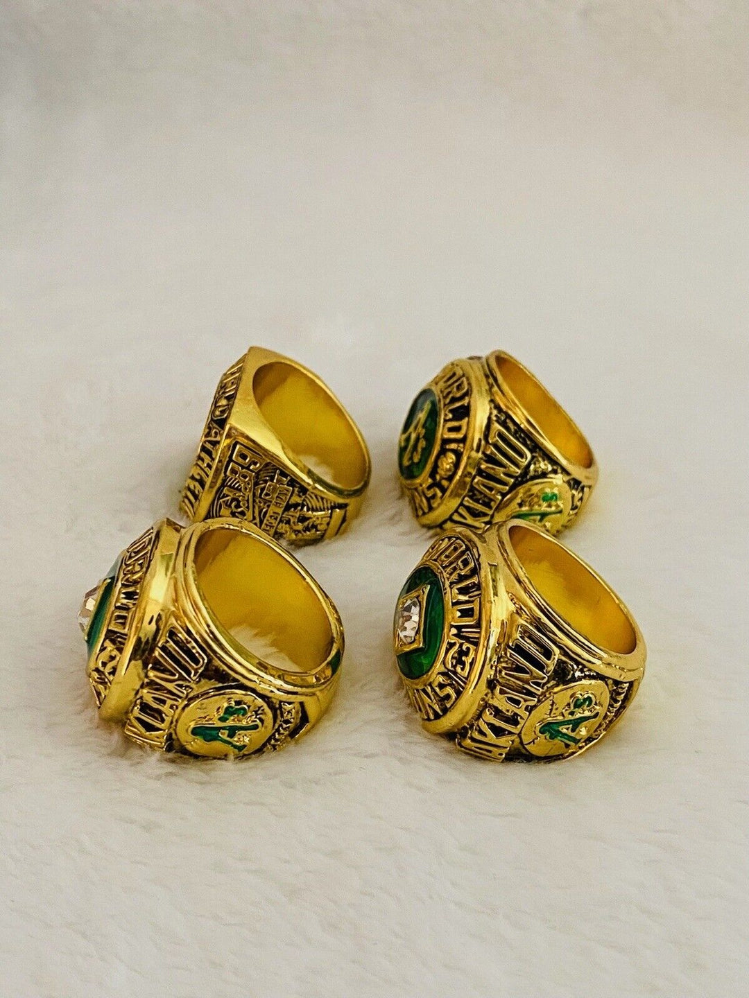 4 PCS Oakland Athletics World Series Ring Complete Set W Box, US SHIP 1972-1989 - EB Sports Champion's Cache