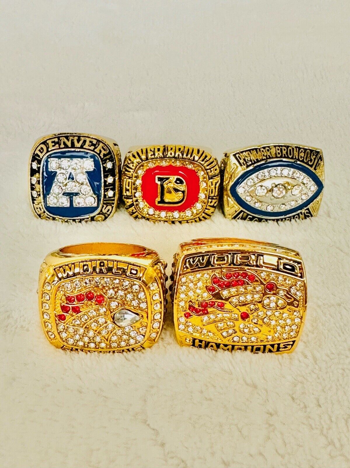5 PCS Denver Broncos Championship Ring Elway Set,  SHIP - EB Sports Champion's Cache