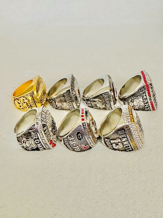 7 PCS Georgia Bulldogs Championship Ring Set W Box, US SHIP 1980-2023 - EB Sports Champion's Cache