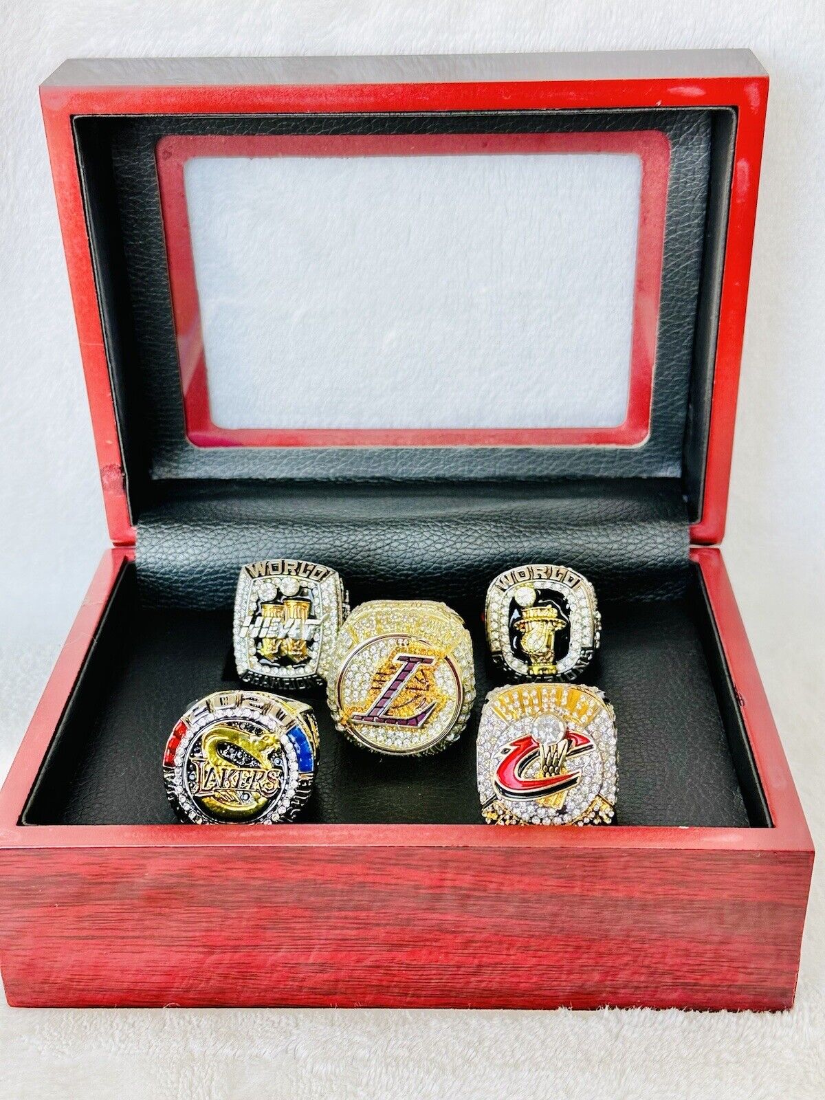 5 PCS Lebron James Ultimate Championship Ring Set W Box,  SHIP - EB Sports Champion's Cache