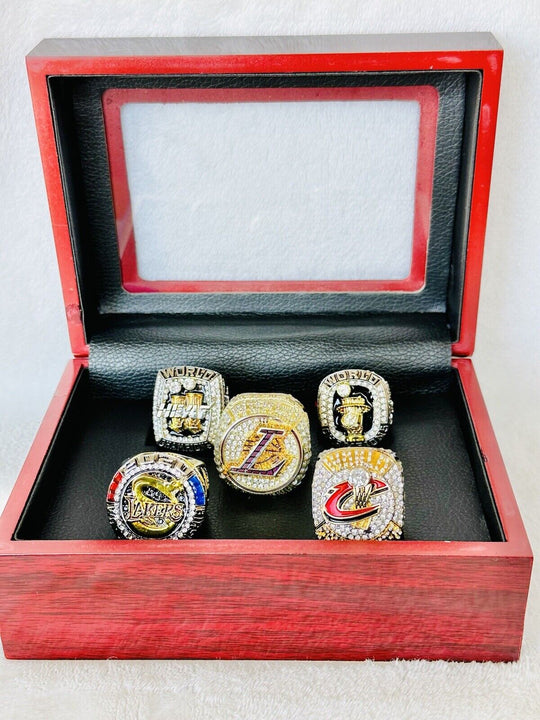 5 PCS Lebron James Ultimate Championship Ring Set W Box,  SHIP - EB Sports Champion's Cache