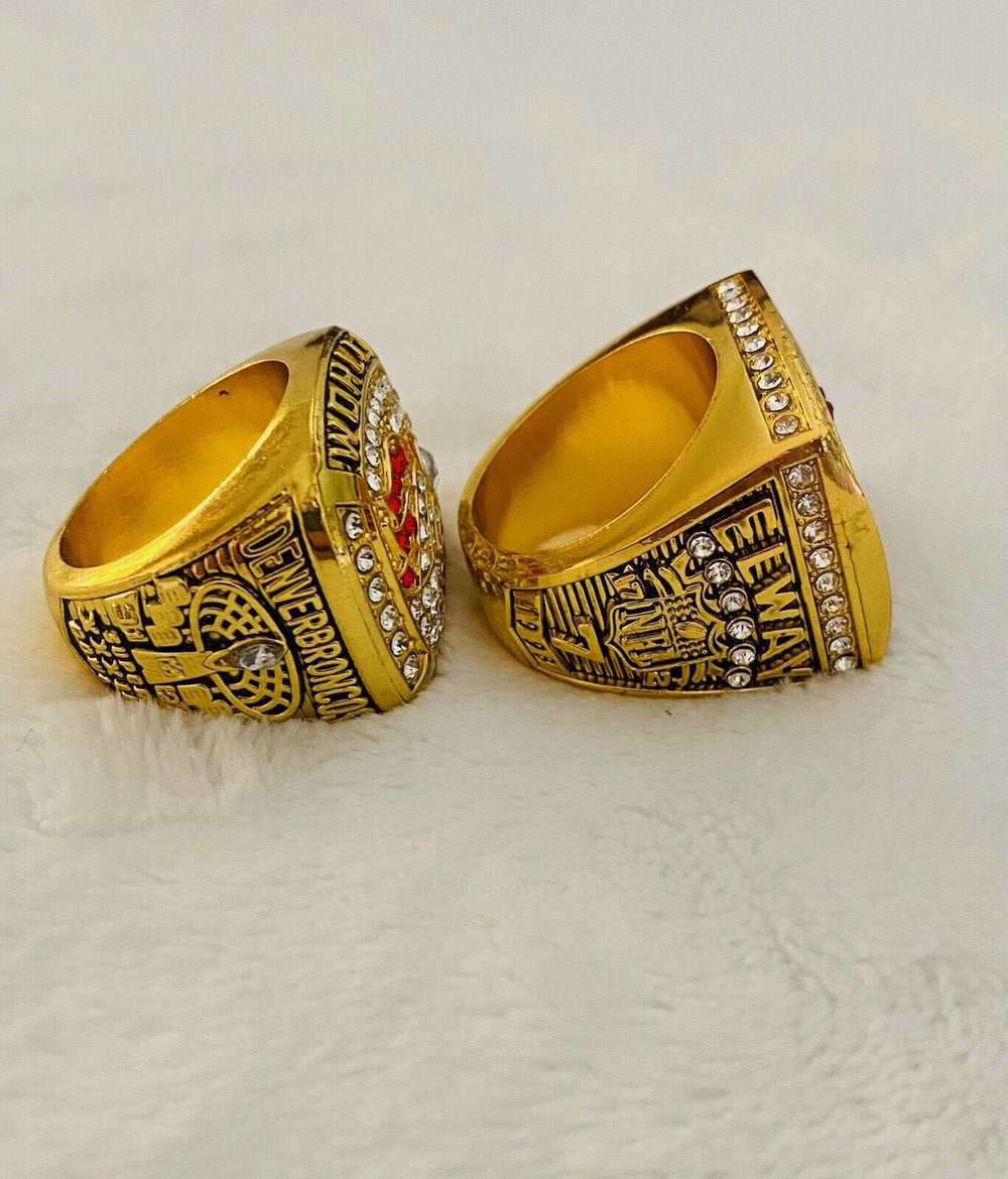 2PCS Denver Broncos Championship Ring Set, US SHIP 1997/98 Back To Back - EB Sports Champion's Cache