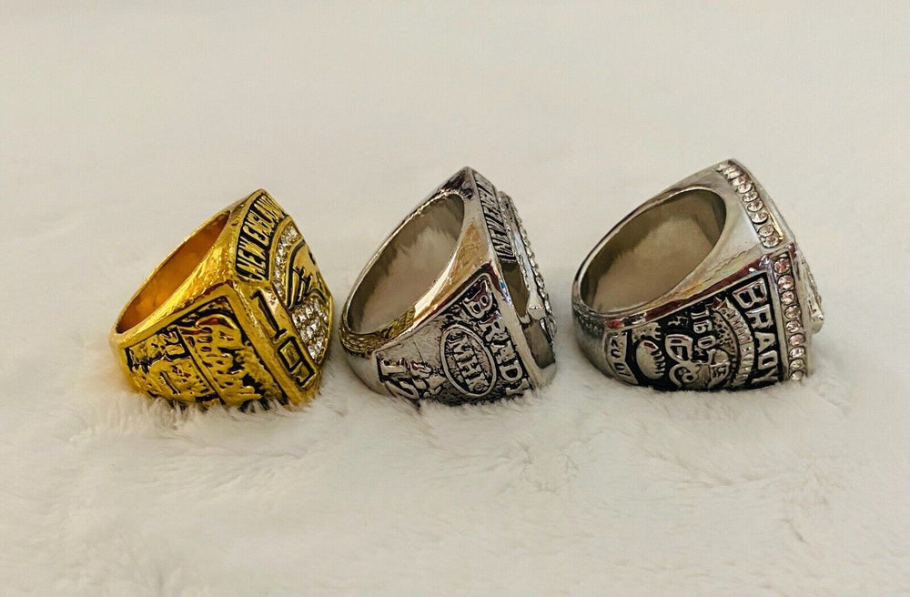 3 PCS New England Patriots AFC Championship Ring 24k Gold Overlay, US SHIP - EB Sports Champion's Cache