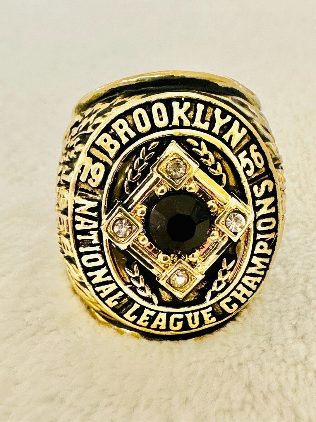 1956 Brooklyn Dodgers 18k GP Brass NL Championship Ring W Wood Box, US SHIP - EB Sports Champion's Cache