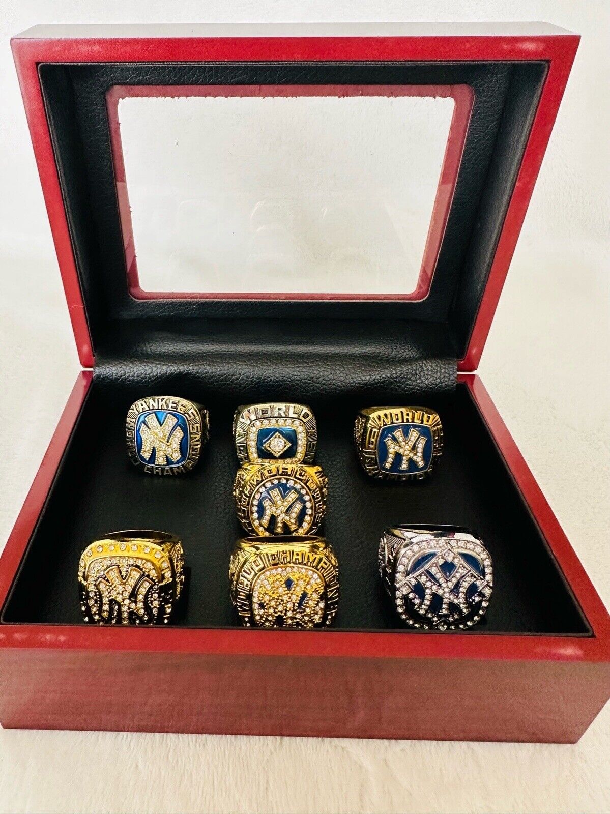 7 PCS NEW YORK Yankees World Series Champions Ring Set W Box, US SHIP 1977-2009 - EB Sports Champion's Cache