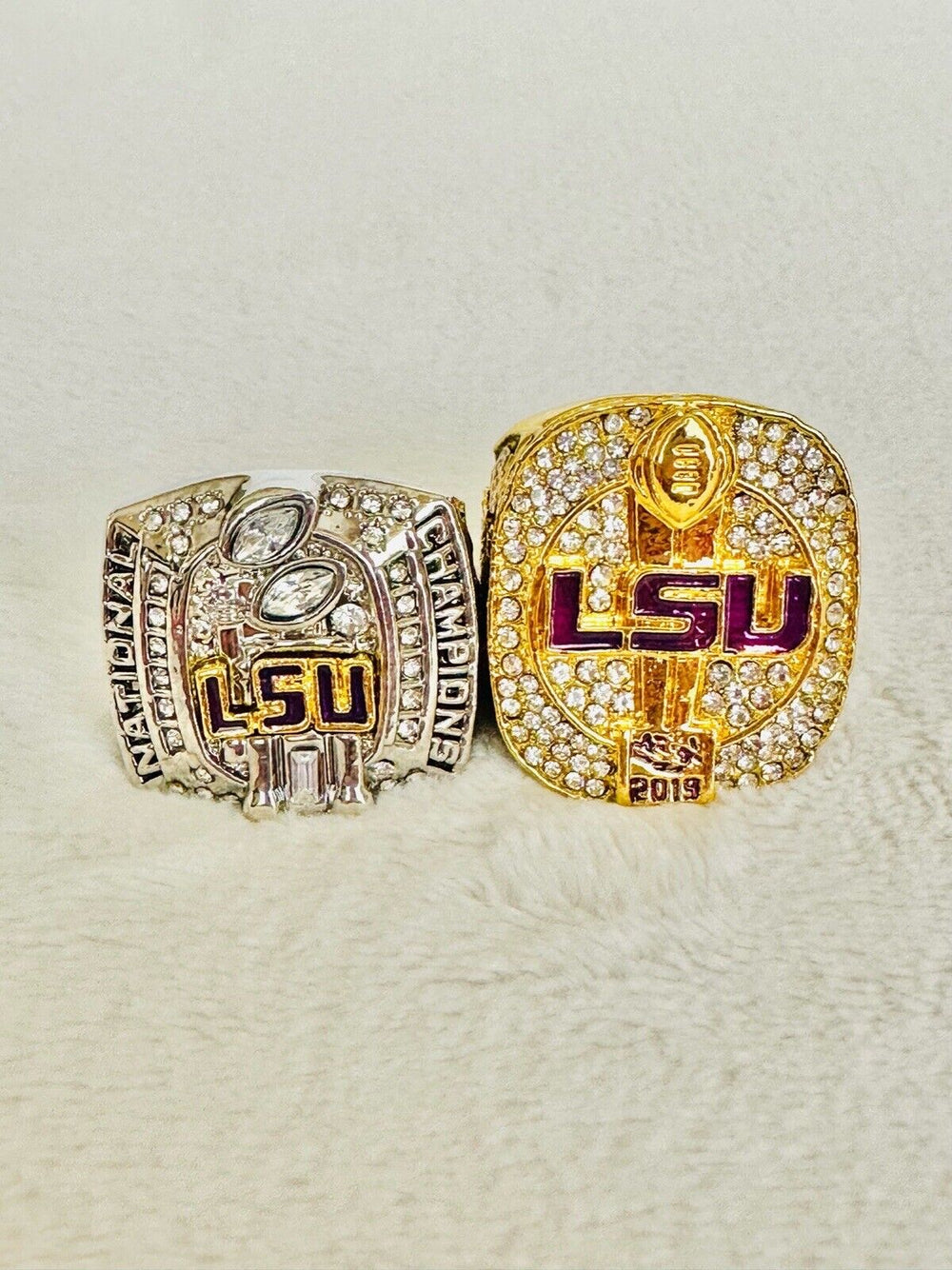2 PCS LSU Tigers National Championship Ring W Box, US SHIP 2007/19 - EB Sports Champion's Cache