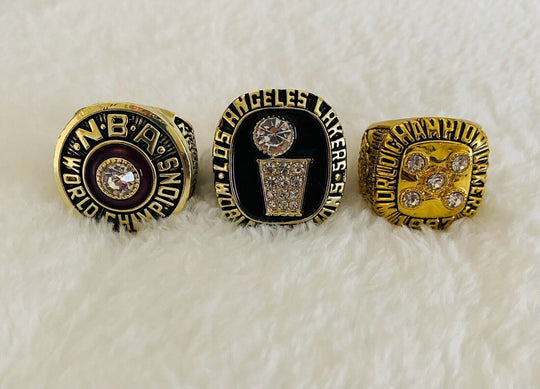 3 Pcs Los Angeles Lakers Ring Set,  SHIP 1982/85/87 - EB Sports Champion's Cache