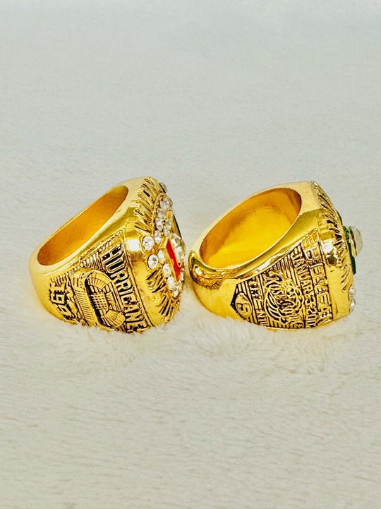 2 PCS Miami Hurricanes NCAA 18k GP Championship Ring, US SHIP 1991/2001 - EB Sports Champion's Cache