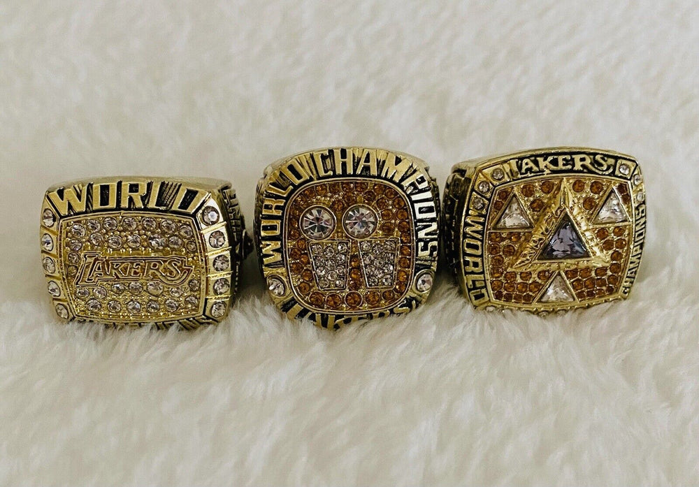 3 Pcs Los Angeles Lakers 3 Peat Ring Set,  SHIP 2000/01/02 - EB Sports Champion's Cache
