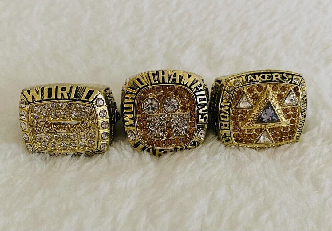 3 Pcs Los Angeles Lakers 3 Peat Ring Set,  SHIP 2000/01/02 - EB Sports Champion's Cache