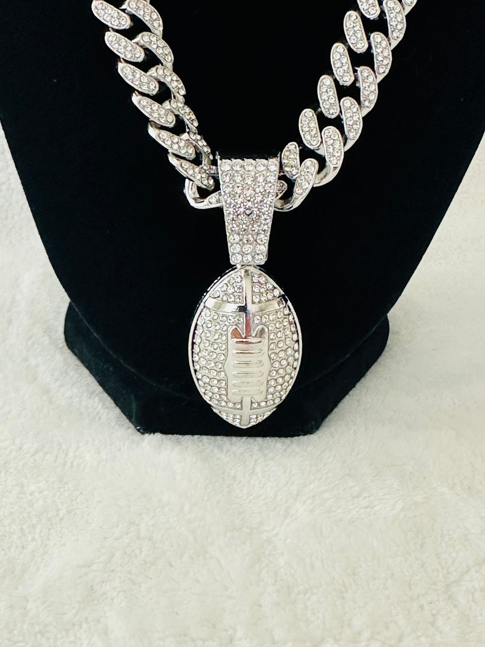Fantasy footballs men’s Large Silver Iced Cuban Chain 24”, US SHIP - EB Sports Championship Rings