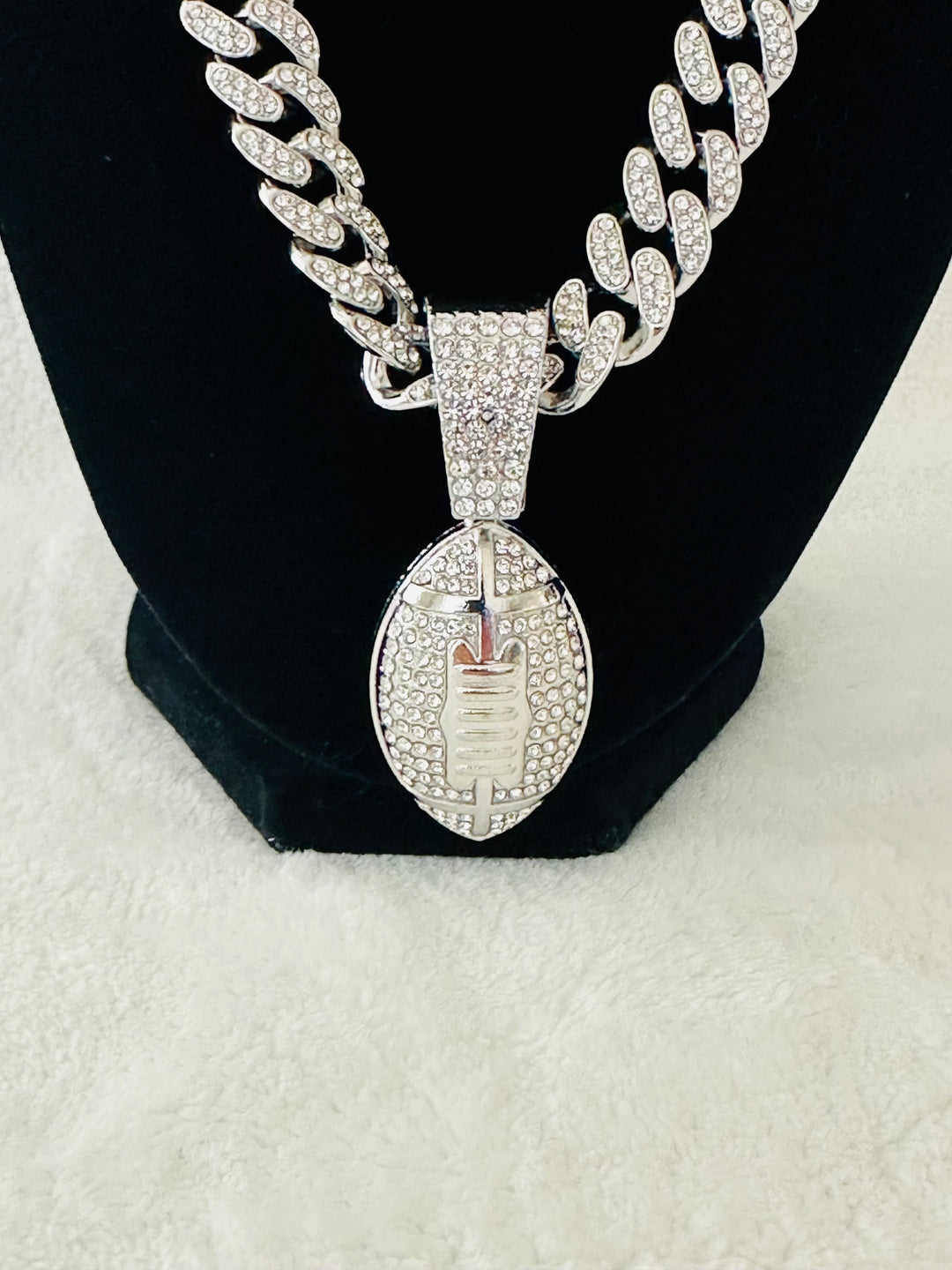 Fantasy footballs men’s Large Silver Iced Cuban Chain 24”, US SHIP - EB Sports Championship Rings