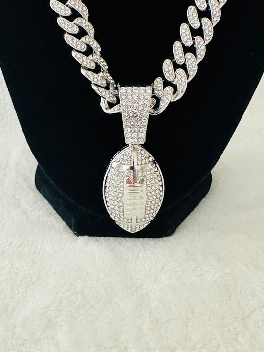 Fantasy footballs men’s Large Silver Iced Cuban Chain 24”, US SHIP - EB Sports Championship Rings