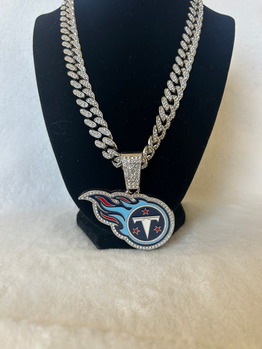 Tennessee Titans Men’s Large Silver Iced Cuban Chain 24” - EB Sports Championship Rings