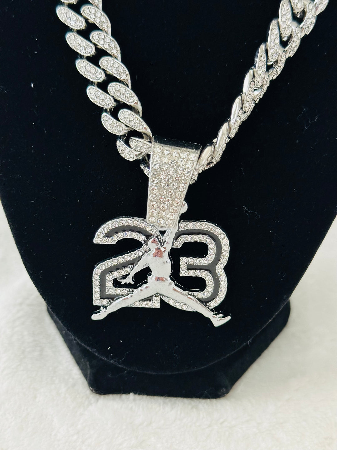 #23 Jordan Bulls silver Iced Cuban Chain 24”, US SHIP - EB Sports Championship Rings