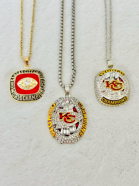 3 Piece Chiefs Ring Kansas City Chiefs Pendant Necklace Set - EBSports Championship Rings