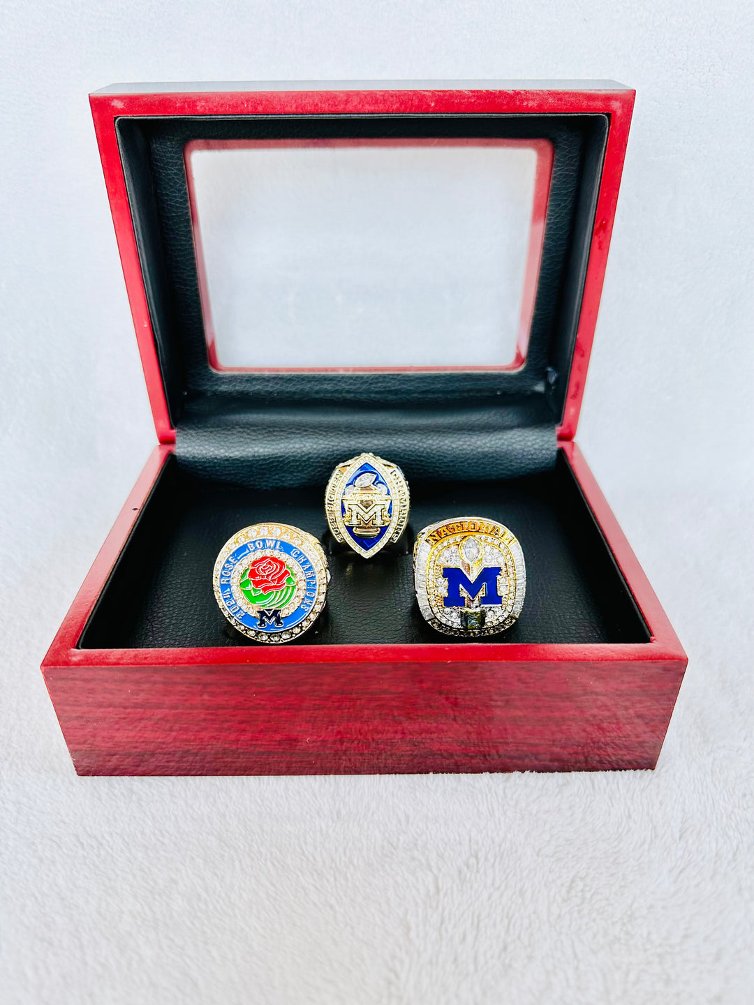 3 PCS 2024 Michigan Wolverines Champions Ring Set W Box, US SHIP rose bowl, Big 10, National Championship - EB Sports Championship Rings